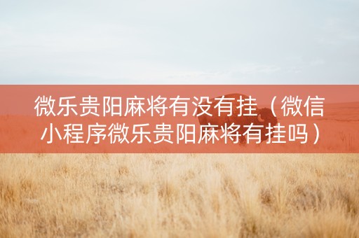 微乐贵阳麻将有没有挂（微信小程序微乐贵阳麻将有挂吗）