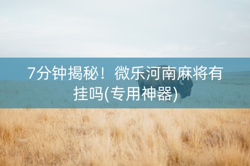 7分钟揭秘！微乐河南麻将有挂吗(专用神器)