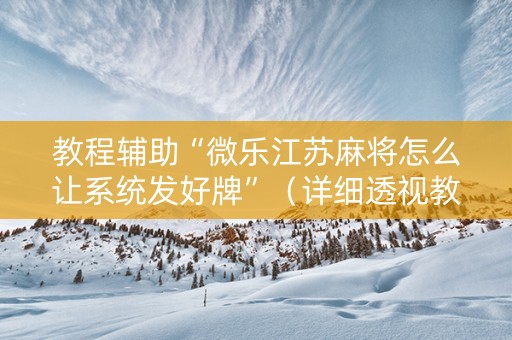 教程辅助“微乐江苏麻将怎么让系统发好牌”（详细透视教程）-哔哩哔哩