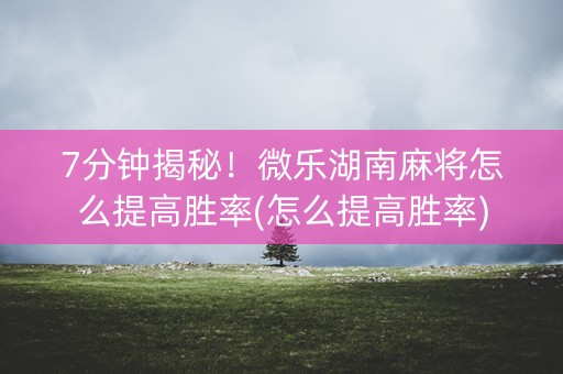 7分钟揭秘！微乐湖南麻将怎么提高胜率(怎么提高胜率)