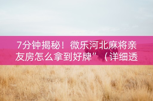 7分钟揭秘！微乐河北麻将亲友房怎么拿到好牌”（详细透视教程）-哔哩哔哩