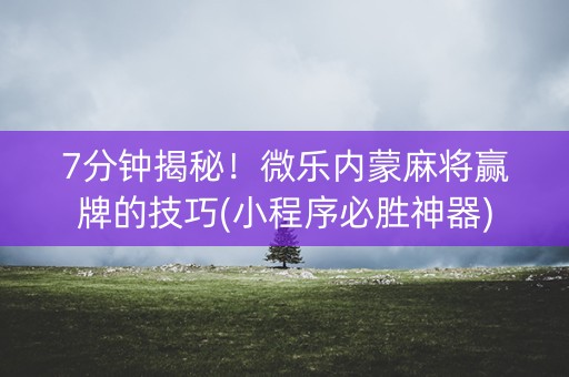 7分钟揭秘！微乐内蒙麻将赢牌的技巧(小程序必胜神器)