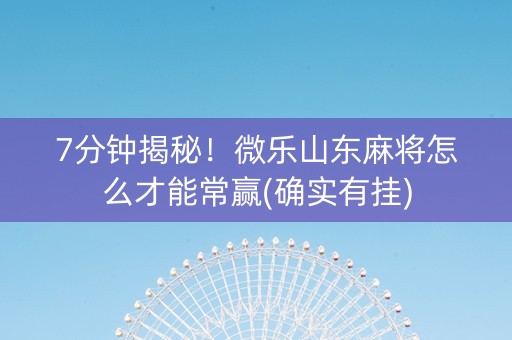 7分钟揭秘！微乐山东麻将怎么才能常赢(确实有挂)