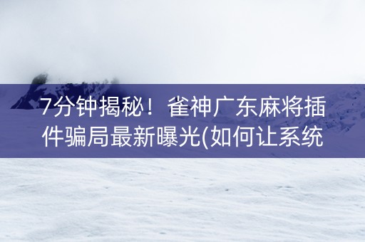 7分钟揭秘！雀神广东麻将插件骗局最新曝光(如何让系统发好牌)