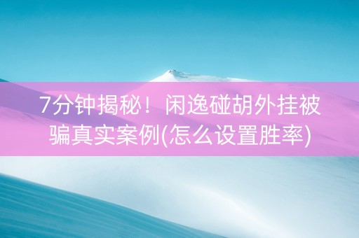 7分钟揭秘！闲逸碰胡外挂被骗真实案例(怎么设置胜率)