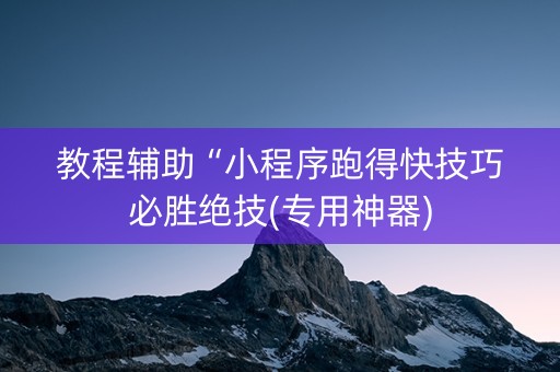 教程辅助“小程序跑得快技巧必胜绝技(专用神器)