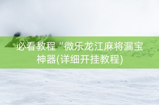 必看教程“微乐龙江麻将漏宝神器(详细开挂教程)