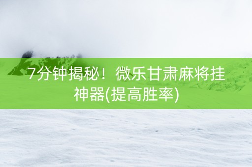 7分钟揭秘！微乐甘肃麻将挂神器(提高胜率)