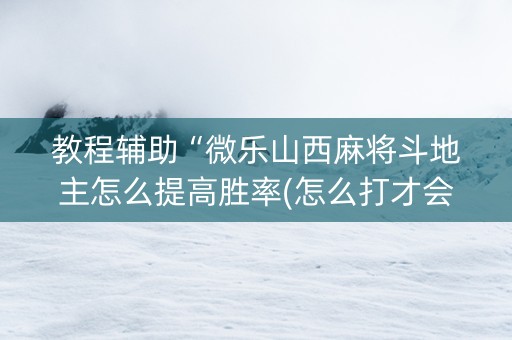 教程辅助“微乐山西麻将斗地主怎么提高胜率(怎么打才会赢)