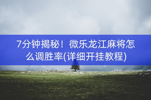 7分钟揭秘！微乐龙江麻将怎么调胜率(详细开挂教程)