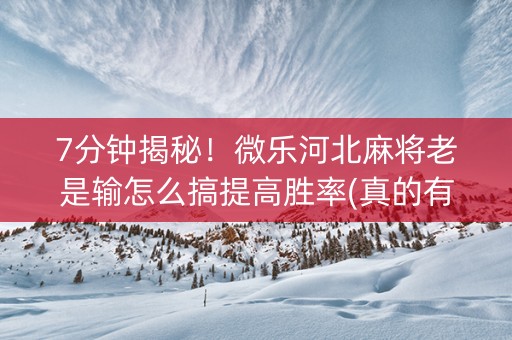 7分钟揭秘！微乐河北麻将老是输怎么搞提高胜率(真的有挂确实有挂)