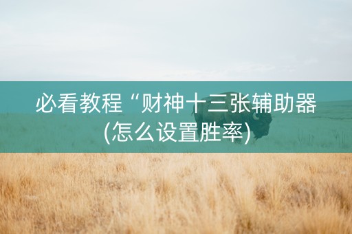 必看教程“财神十三张辅助器(怎么设置胜率)