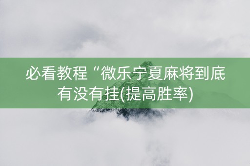 必看教程“微乐宁夏麻将到底有没有挂(提高胜率)
