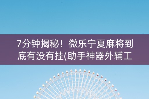 7分钟揭秘！微乐宁夏麻将到底有没有挂(助手神器外辅工具)