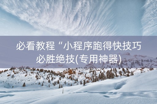 必看教程“小程序跑得快技巧必胜绝技(专用神器)