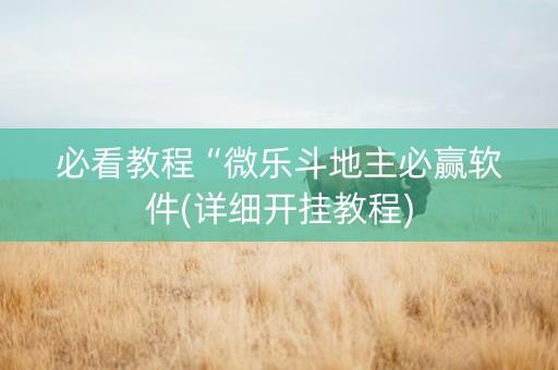 必看教程“微乐斗地主必赢软件(详细开挂教程)