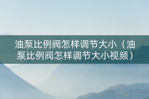 油泵比例阀怎样调节大小（油泵比例阀怎样调节大小视频）