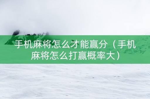 手机麻将怎么才能赢分（手机麻将怎么打赢概率大）