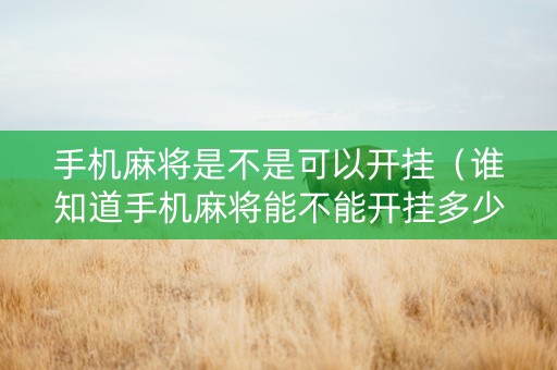 手机麻将是不是可以开挂（谁知道手机麻将能不能开挂多少钱）