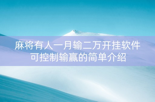 麻将有人一月输二万开挂软件可控制输赢的简单介绍