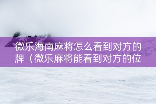 微乐海南麻将怎么看到对方的牌（微乐麻将能看到对方的位置吗）