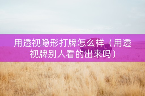 用透视隐形打牌怎么样（用透视牌别人看的出来吗）