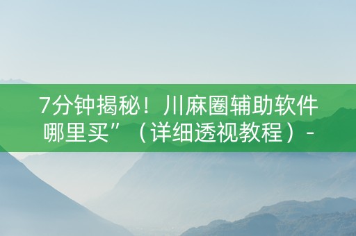 7分钟揭秘！川麻圈辅助软件哪里买”（详细透视教程）-哔哩哔哩