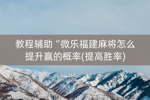 教程辅助“微乐福建麻将怎么提升赢的概率(提高胜率)