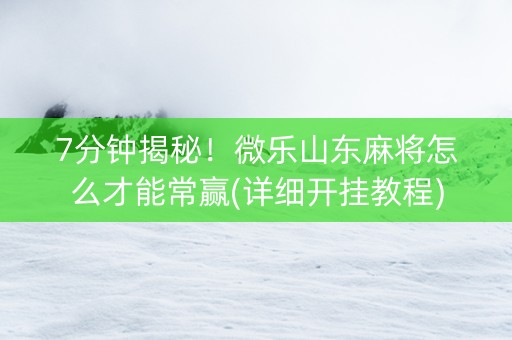 7分钟揭秘！微乐山东麻将怎么才能常赢(详细开挂教程)