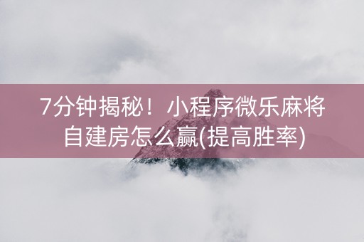 7分钟揭秘！小程序微乐麻将自建房怎么赢(提高胜率)