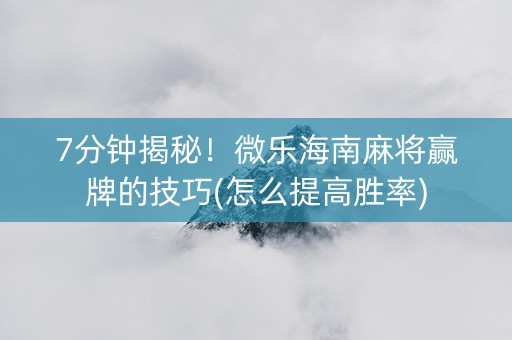 7分钟揭秘！微乐海南麻将赢牌的技巧(怎么提高胜率)