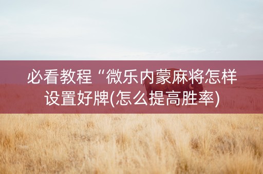 必看教程“微乐内蒙麻将怎样设置好牌(怎么提高胜率)