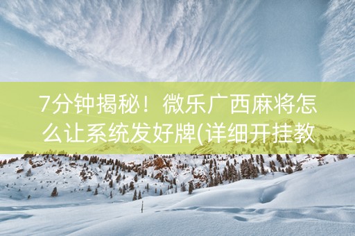 7分钟揭秘！微乐广西麻将怎么让系统发好牌(详细开挂教程)