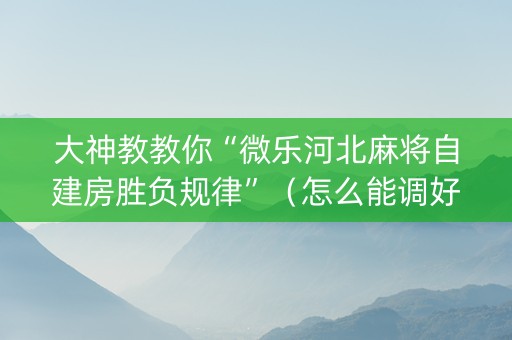大神教教你“微乐河北麻将自建房胜负规律”（怎么能调好牌)