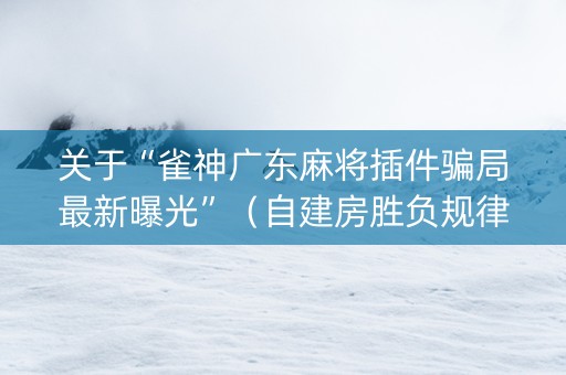 关于“雀神广东麻将插件骗局最新曝光”（自建房胜负规律)