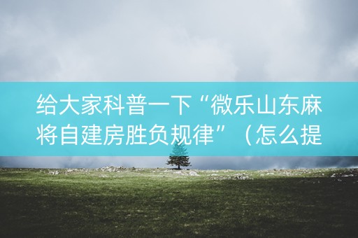 给大家科普一下“微乐山东麻将自建房胜负规律”（怎么提高胜率)