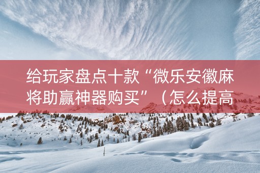 给玩家盘点十款“微乐安徽麻将助赢神器购买”（怎么提高胜率)