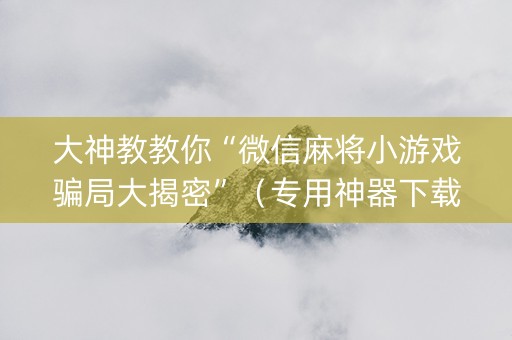 大神教教你“微信麻将小游戏骗局大揭密”（专用神器下载)