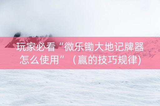 玩家必看“微乐锄大地记牌器怎么使用”（赢的技巧规律)