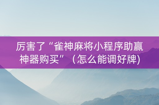 厉害了“雀神麻将小程序助赢神器购买”（怎么能调好牌)