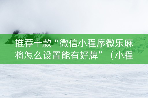推荐十款“微信小程序微乐麻将怎么设置能有好牌”（小程序控牌器)