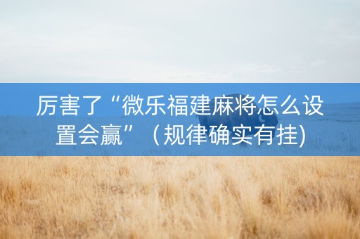 厉害了“微乐福建麻将怎么设置会赢”（规律确实有挂)