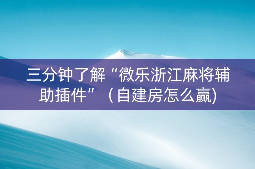 三分钟了解“微乐浙江麻将辅助插件”（自建房怎么赢)