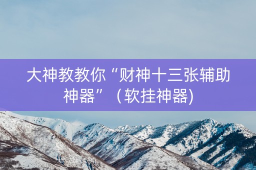大神教教你“财神十三张辅助神器”（软挂神器)