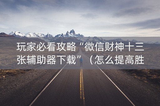 玩家必看攻略“微信财神十三张辅助器下载”（怎么提高胜率)