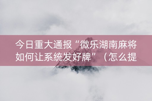 今日重大通报“微乐湖南麻将如何让系统发好牌”（怎么提高胜率)