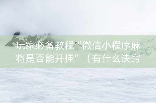 玩家必备教程“微信小程序麻将是否能开挂”（有什么诀窍)