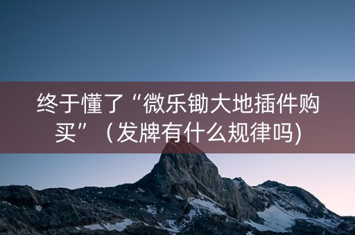 终于懂了“微乐锄大地插件购买”（发牌有什么规律吗)
