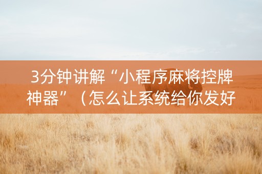 3分钟讲解“小程序麻将控牌神器”（怎么让系统给你发好牌)