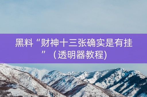 黑料“财神十三张确实是有挂”（透明器教程)